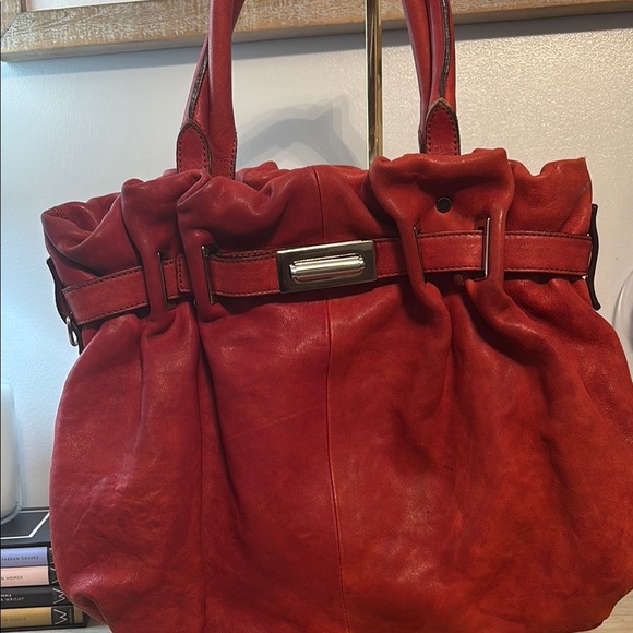 Lanvin Red Leather Handbag with Buckle Detail - Picture 1 of 6